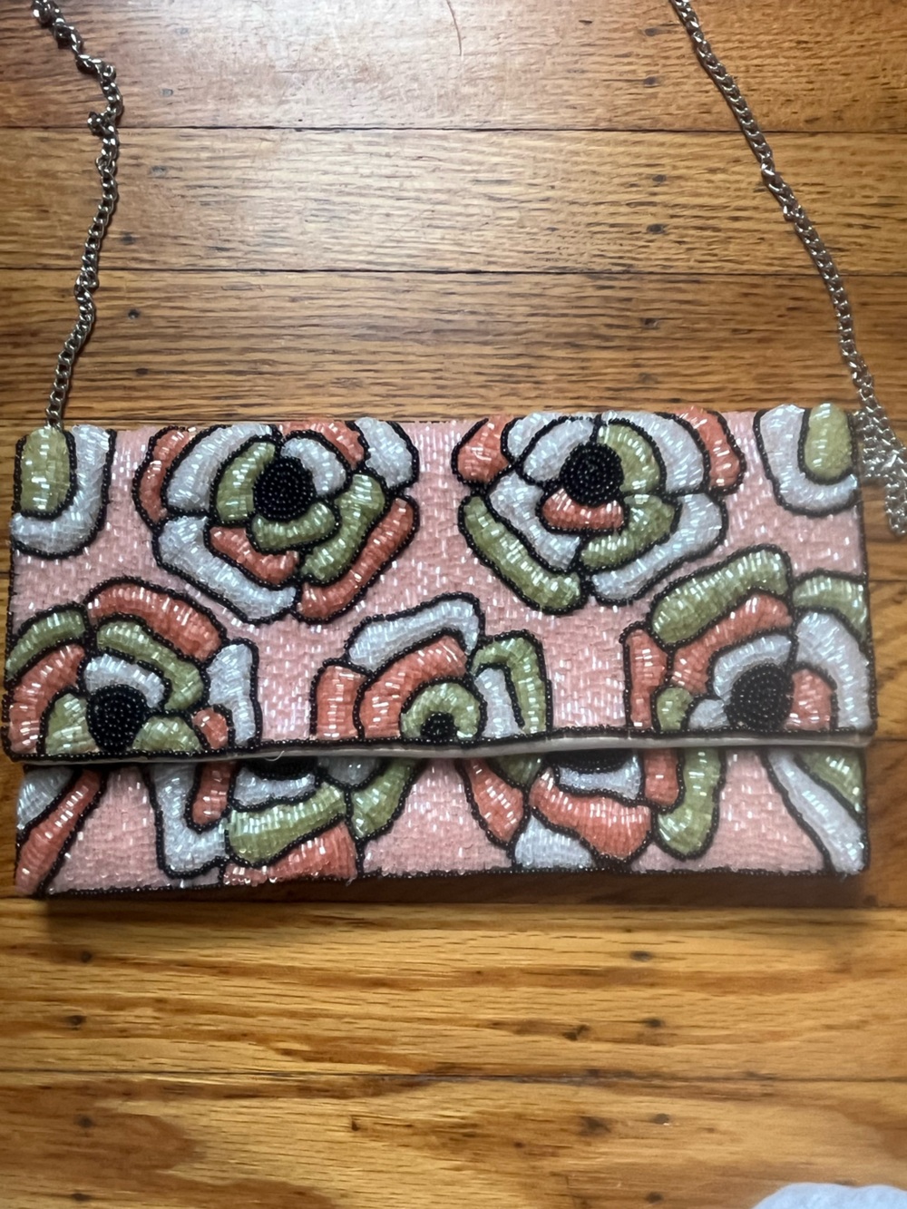 Beaded Floral Clutch Wallet - Pink